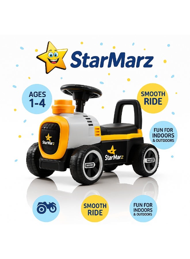 StarMarz Premium Tractor Ride-On Car – Foot-to-Floor Push Tractor with Steering Wheel & Rear Handle – Toddlers (1–5 Years), Yellow & Black - Image 3